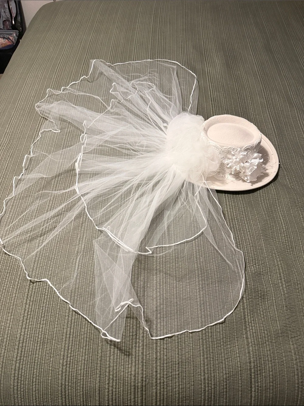 White Bridal Veil Fascinator Hat with Floral Detail